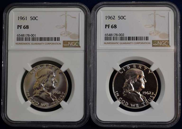 1961 And 1962 Franklin Half Dollars NGC PF68