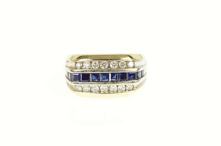 14K Yellow Gold 2.84 Ctw Princess Sapphire Diamond Squared Ring