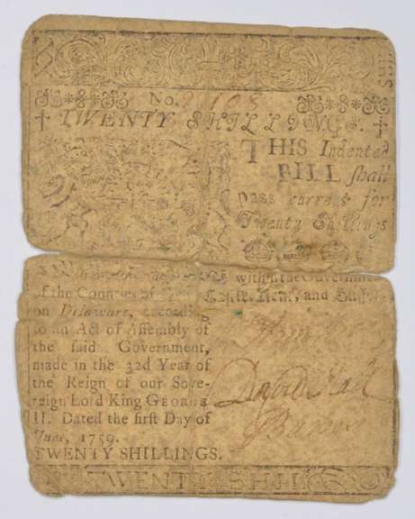 1759 Colonial Delaware 20 Shillings Note
