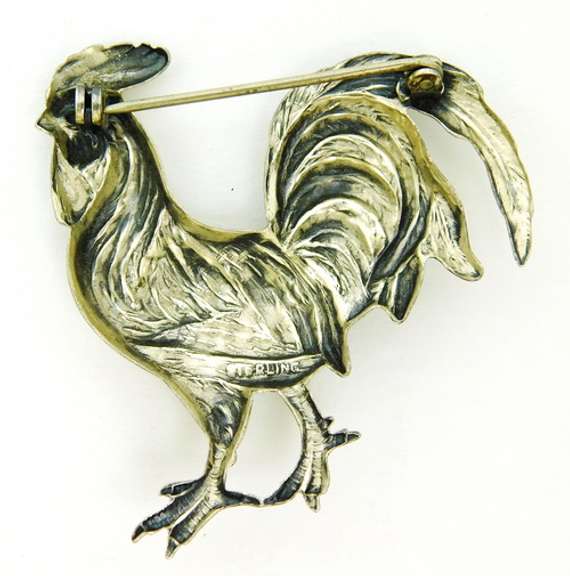 Fine Sterling Silver Rooster Pin