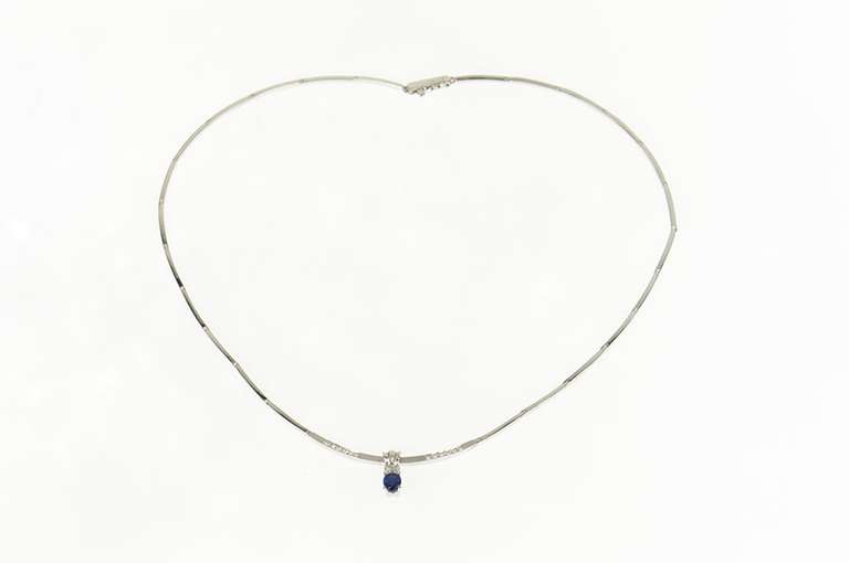 18K White Gold 1.00 Ctw Oval Sapphire Diamond Bar Link Necklace