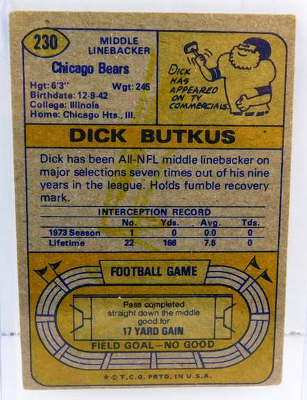 Dick Butkus 1974 Topps Football Card