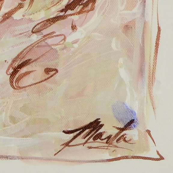 Marta Wiley, Framed Original Mixed Media Painting on Canvas, Thumb Printed and Hand Signed with Letter of Authenticity.