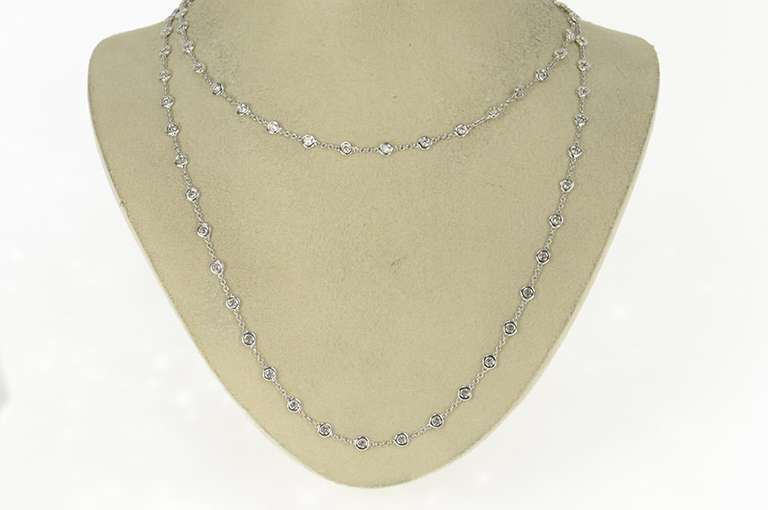 18K White Gold 4.20 Ctw Round Diamond By the Yard Chain Necklace