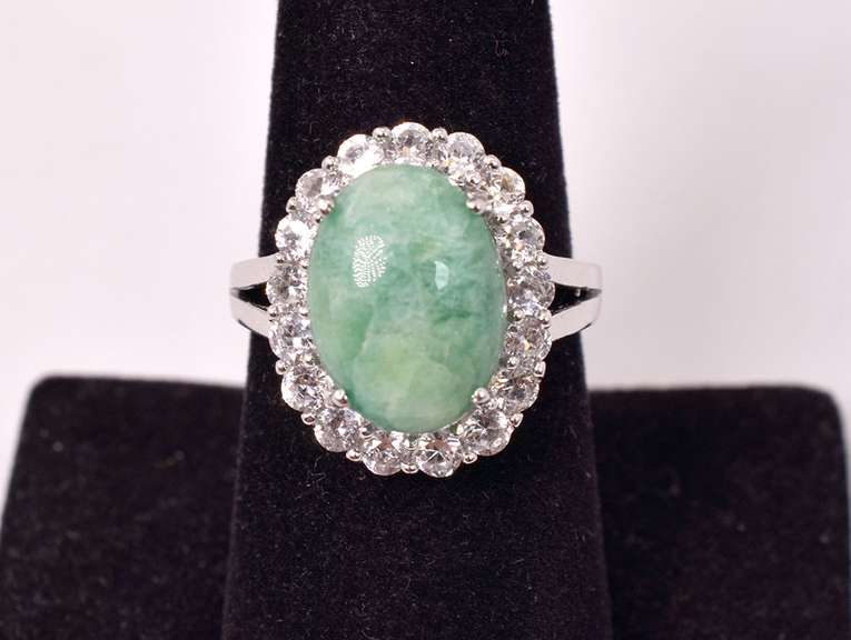 Sparkling 5.51CTS Emerald and White Topaz Ring in Sterling Silver