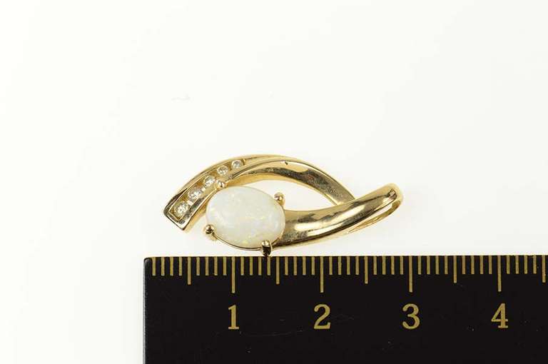 14K Yellow Gold Oval Opal Diamond Curvy Drop Statement Pendant