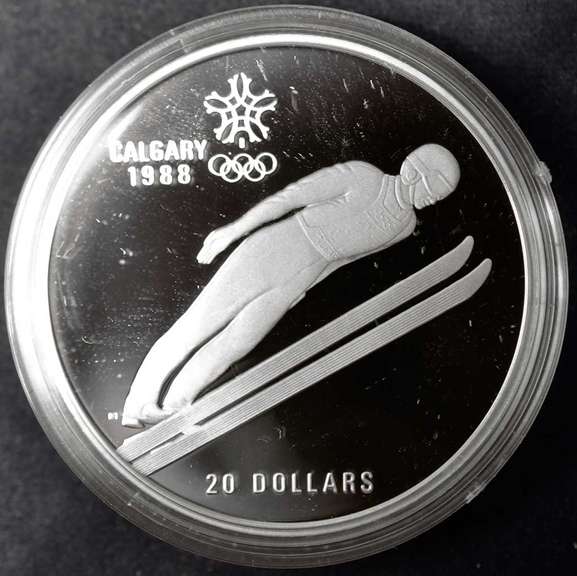 1987 Canada $20 Winter Olympic Games Sterling Silver Proof Coin Bobsled