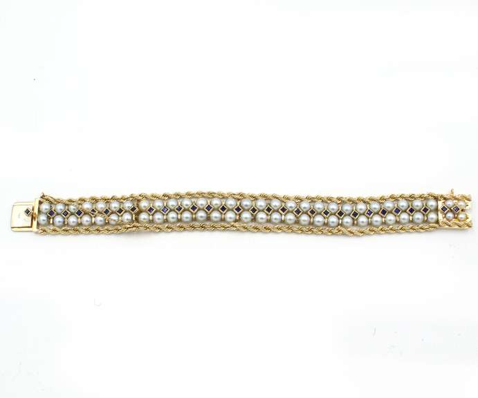 2.00ct Sapphire and Pearl Bracelet in 14k