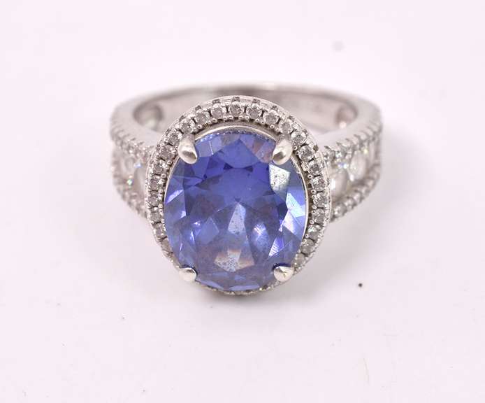 Purple and White Crystal Ring in Sterling Silver