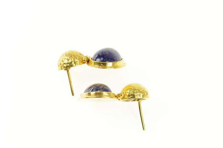 18K Yellow Gold Ornate Lapis Lazuli Textured Door Knocker Earrings