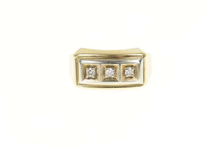 10K Yellow Gold Squared Retro Diamond Two Tone Statement Ring