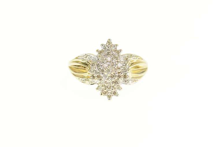 14K Yellow Gold 0.50 Ctw Diamond Cluster Classic Statement Ring