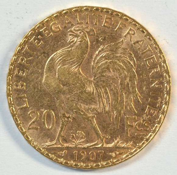 Blazing Gem BU 1907 France 20 Francs Gold 'Rooster'