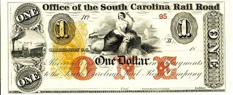 Superb Crisp 1800's $1 Office Of S.C. Railroad -Scarce Two Digit Serial Number!