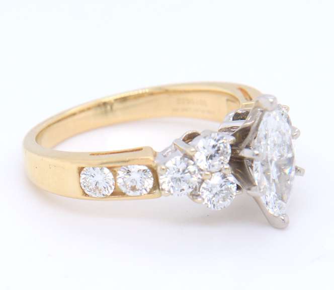 Significant Yellow Gold Marquise Center Diamond Ring
