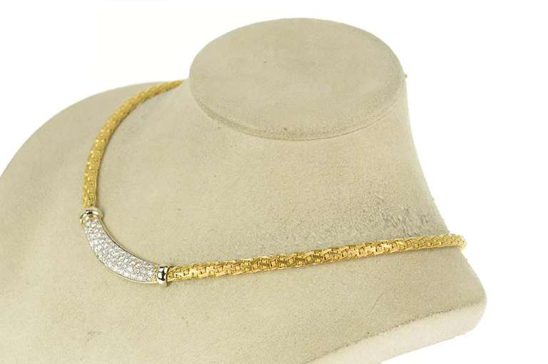 18K Yellow Gold 2.19 Ctw Roberto Coin Pave Diamond Woven Necklace