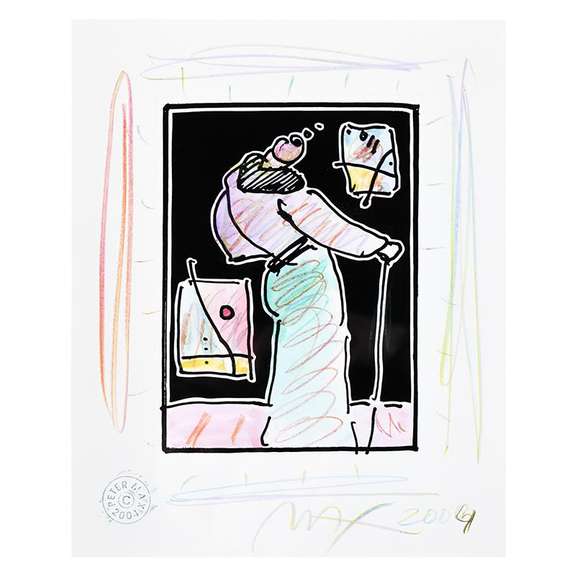 Peter Max, "Sage with Cane II" Framed One-of-a-Kind Mixed Media, Hand Signed with Certificate of Authenticity.