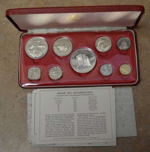 1974 9 Piece Commonwealth Of Bahamas Proof Set Minted At Franklin Mint