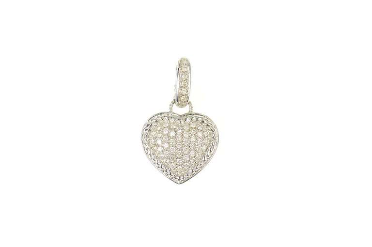 14K White Gold Pave Diamond Encrusted Heart Love Symbol Pendant