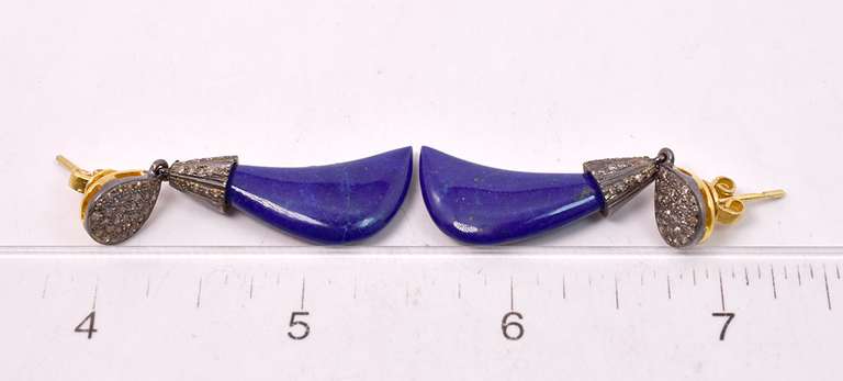 Brilliant 26.58CTW Natural Lapis & 0.49CTW Diamond Earrings in Gold Plated Sterling Silver