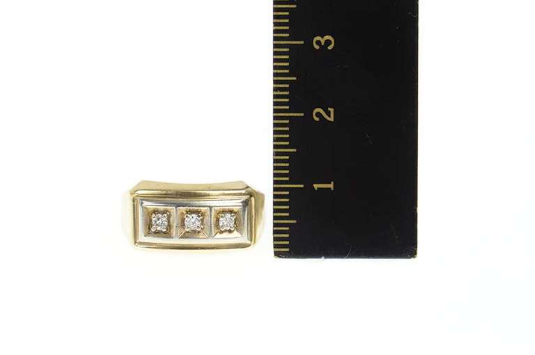 10K Yellow Gold Squared Retro Diamond Two Tone Statement Ring