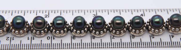 Vintage Sterling Silver Black Pearl Bracelet