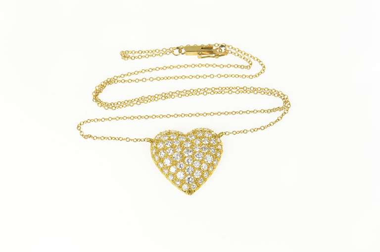 18K Yellow Gold 2.28 Ctw Pave Diamond Heart Love Chain Necklace