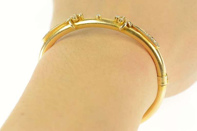 14K Yellow Gold Victorian Ornate Diamond Statement Bangle Bracelet
