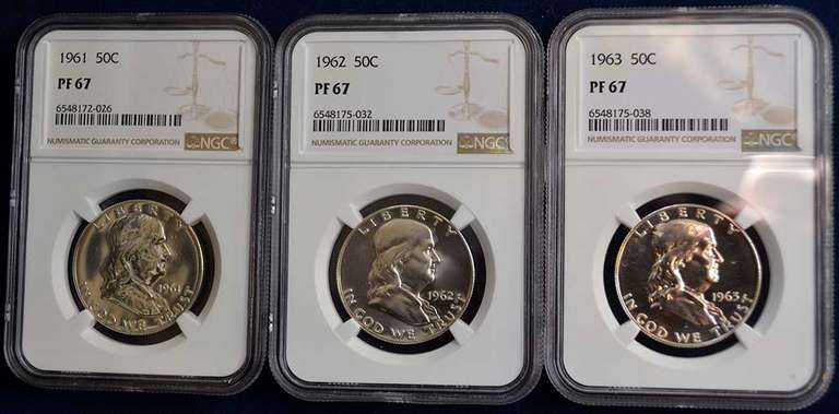 Run Of Franklin Half Dollars NGC PF67 1961-1963