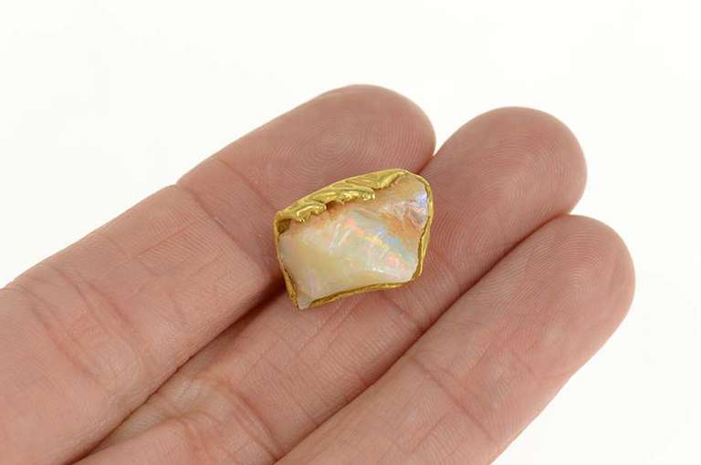 18K Yellow Gold Raw Natural Opal Stone Unique Lapel Pin/Brooch