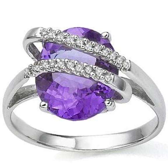 3 1/5 CT AMETHYST & DIAMOND 925 STERLING SILVER RING
