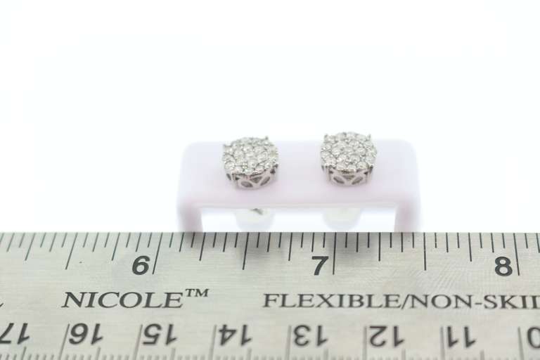 Large Round Cluster Diamond 14k White Gold Earrings