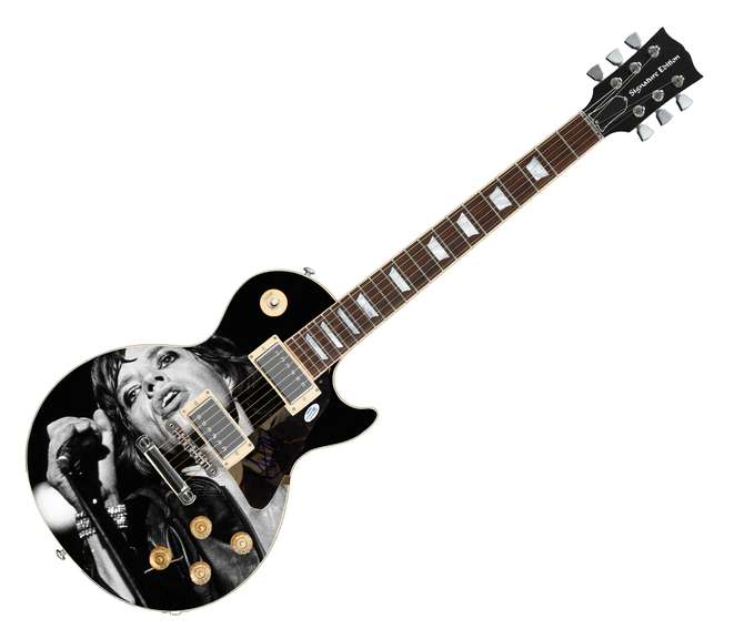 The Rolling Stones Mick Jagger Autographed Graphics Photo Guitar ACOA