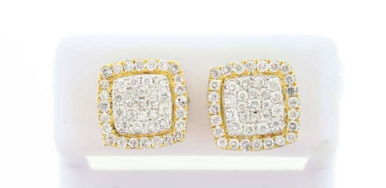 Sparkling Diamond Cluster Earrings with 14k Yellow Gold edged with triple set Diamonds