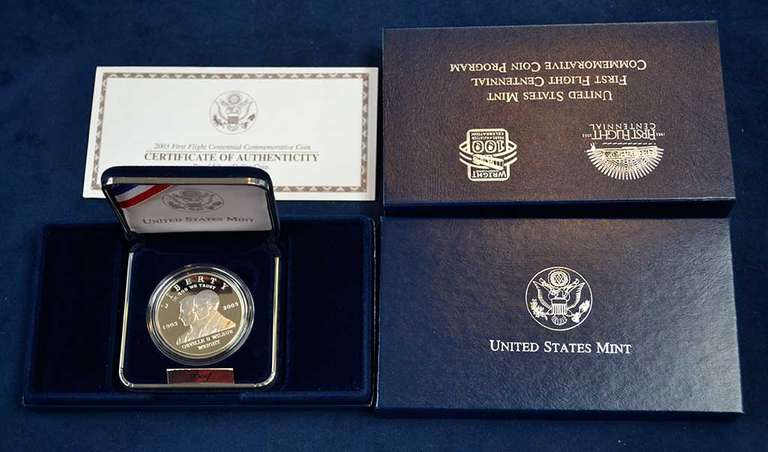 2003 First Flight Centennial Commemorative Proof Dollar. OGP.