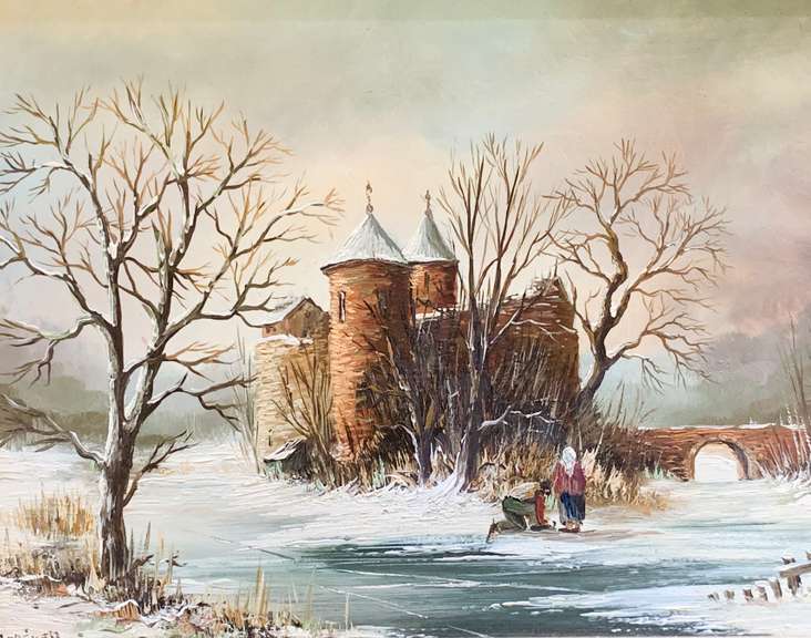 Beautiful Winter Scenery on Oil on Board
