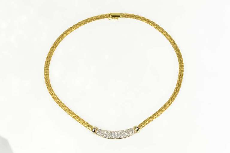 18K Yellow Gold 2.19 Ctw Roberto Coin Pave Diamond Woven Necklace
