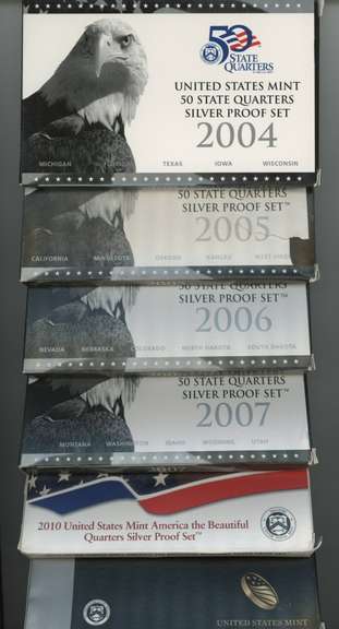 Lot of 6 Diff. Silver Quarter Proof Sets 2004 to 2012
