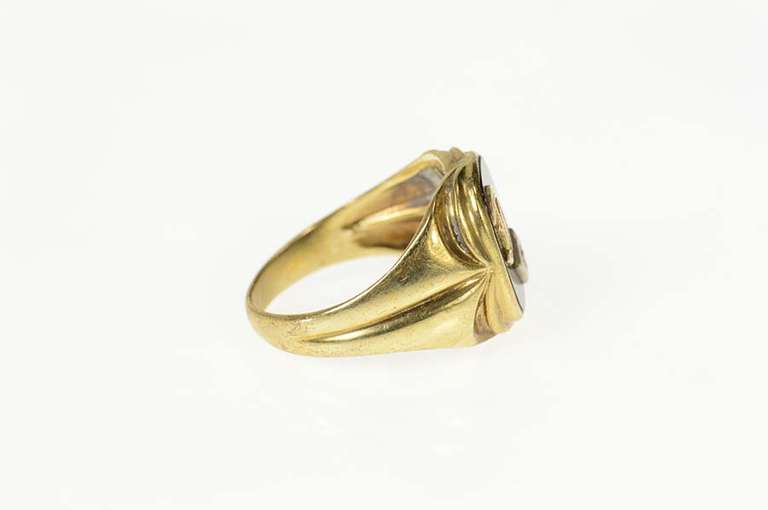 10K Yellow Gold Onyx D Monogram Letter Initial Diamond Ring