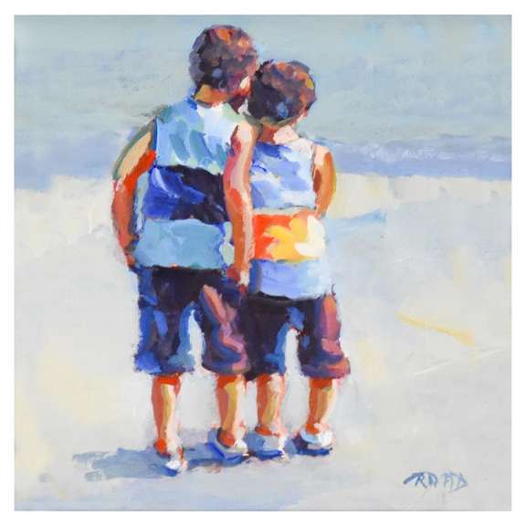 Lucelle Raad, "A Day At the Seaside" Framed Original Acrylic Painting on Board, Hand Signed with Letter of Authenticity.