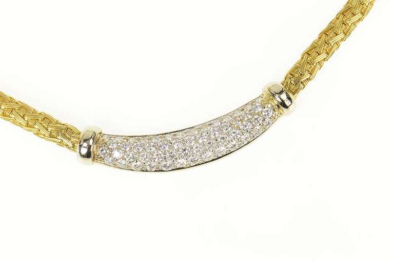 18K Yellow Gold 2.19 Ctw Roberto Coin Pave Diamond Woven Necklace