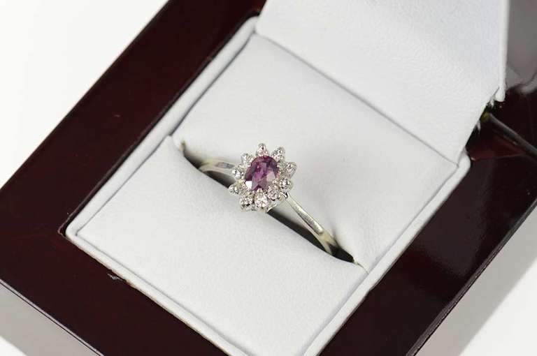 14K White Gold 0.42 Ctw Ruby Diamond Halo Engagement Ring