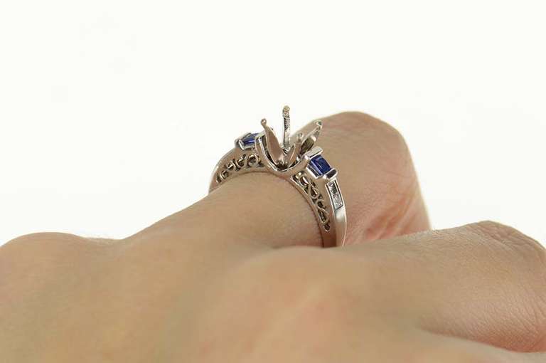 14K White Gold Sapphire 2.00 Ct Princess Engagement Setting Ring