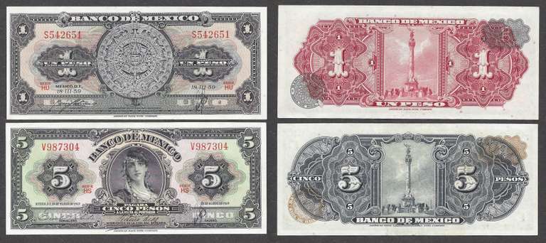 1 and 5 Pesos from Banco De Mexico 1959