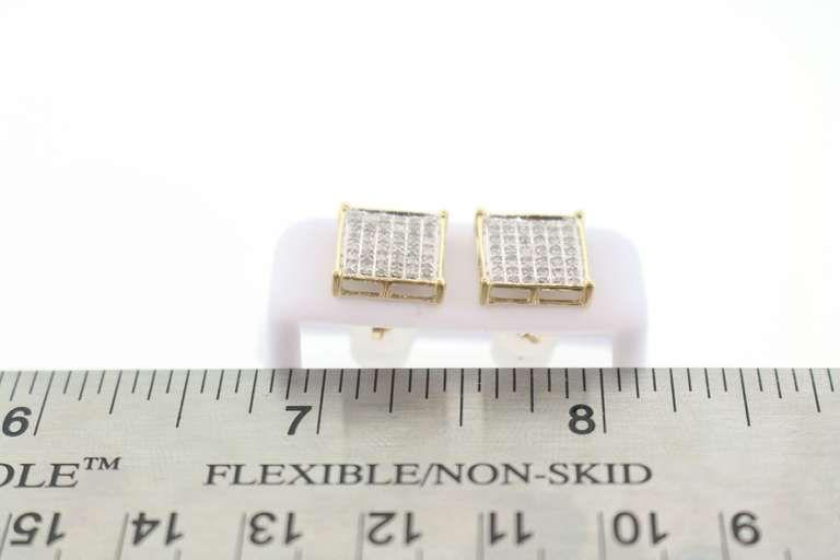 Square 10k Yellow Gold Earrings with Diamond Studs
