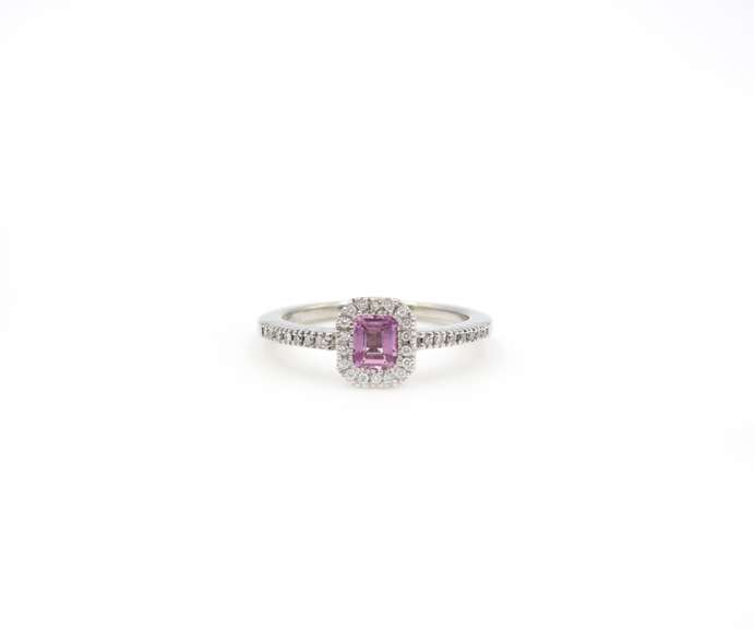 Brilliant 0.38ctw Pink Sapphire and Diamond Halo Ring in 14K