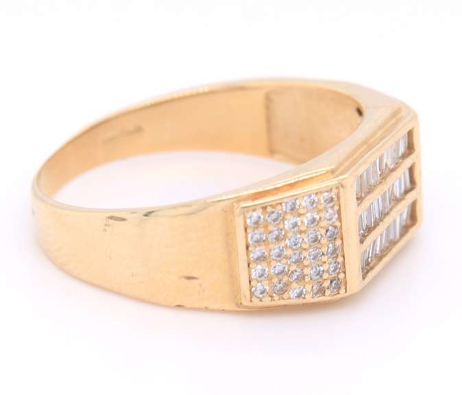 Gent's Yellow Gold Emerald Cut Cubic Zirconia Ring