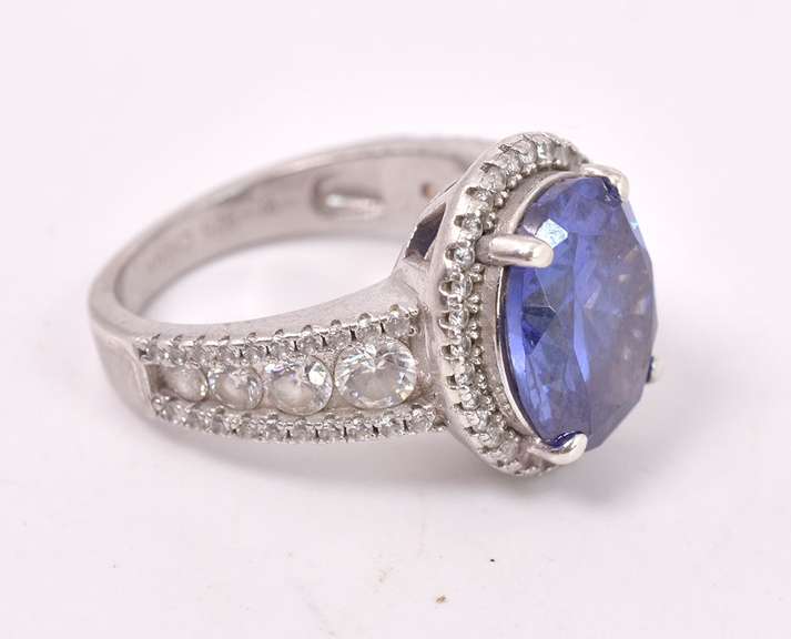 Purple and White Crystal Ring in Sterling Silver