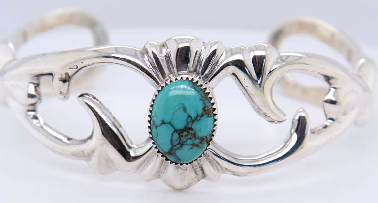 Sterling Silver Signed Wilson Bengay Navajo Turquoise Bangle