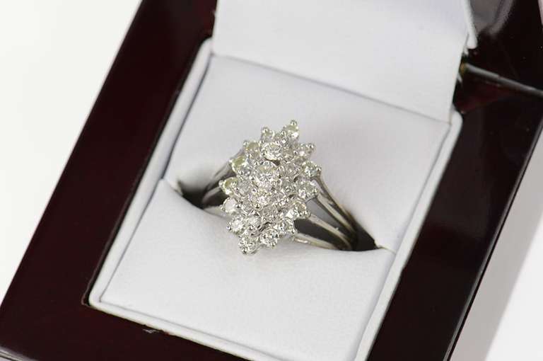 14K White Gold 0.94 Ctw Diamond Retro Cluster Statement Ring